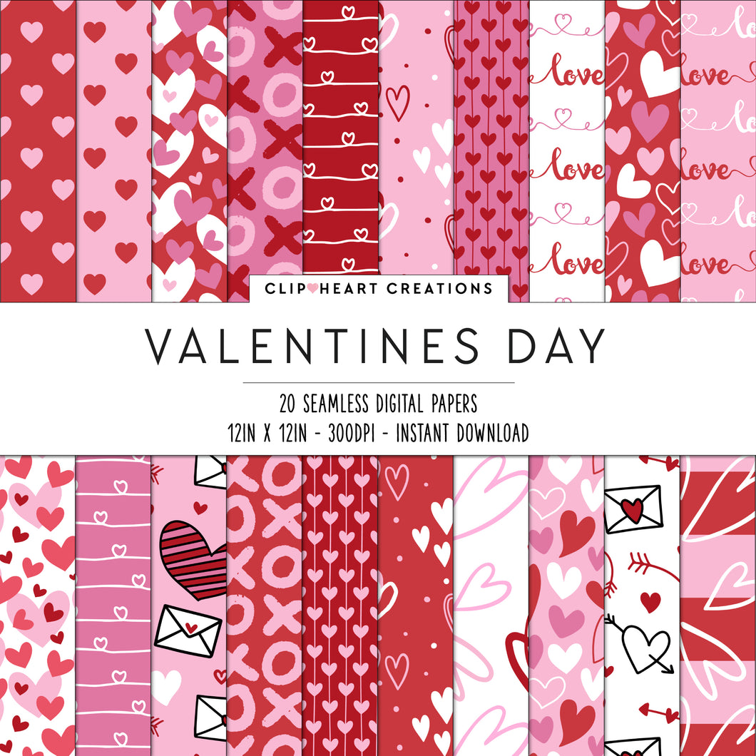 Valentines Day Pink and Red Digital Papers