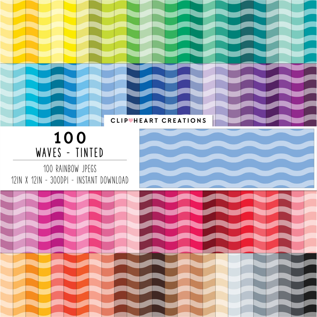 100 Waves Pattern Digital Papers (Tinted)