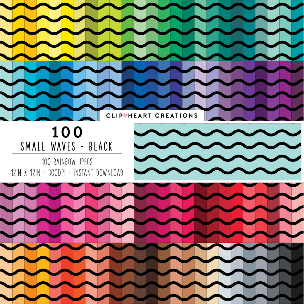 100 Small Waves Pattern Digital Papers (Black)