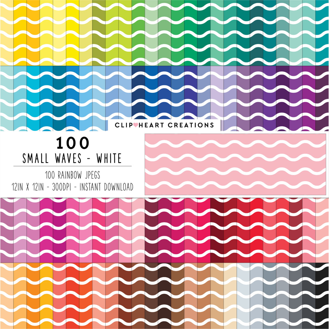 100 Small Waves Pattern Digital Papers (White)