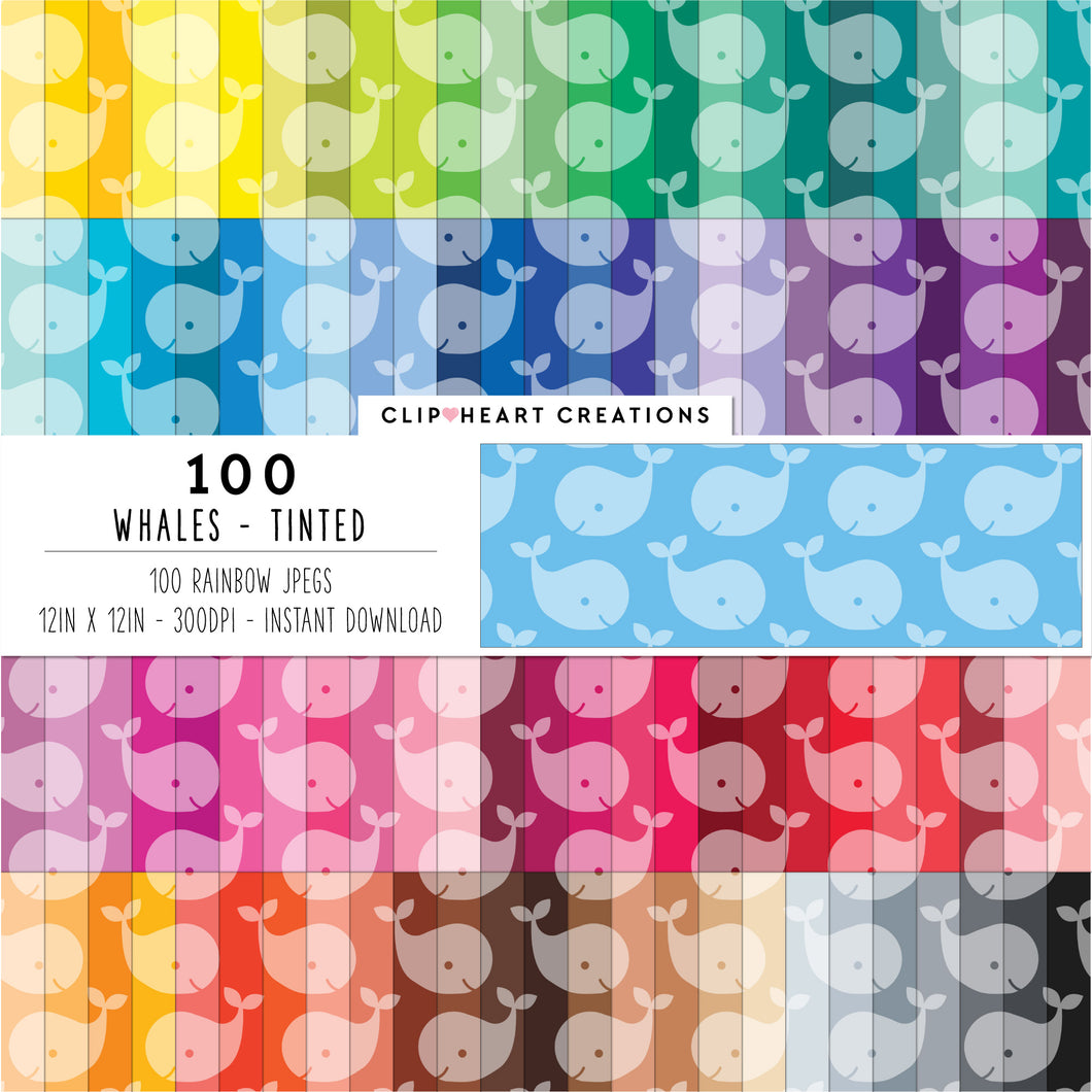 100 Whale Pattern Digital Papers (Tinted)