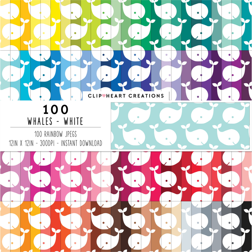 100 Whale Pattern Digital Papers (White)