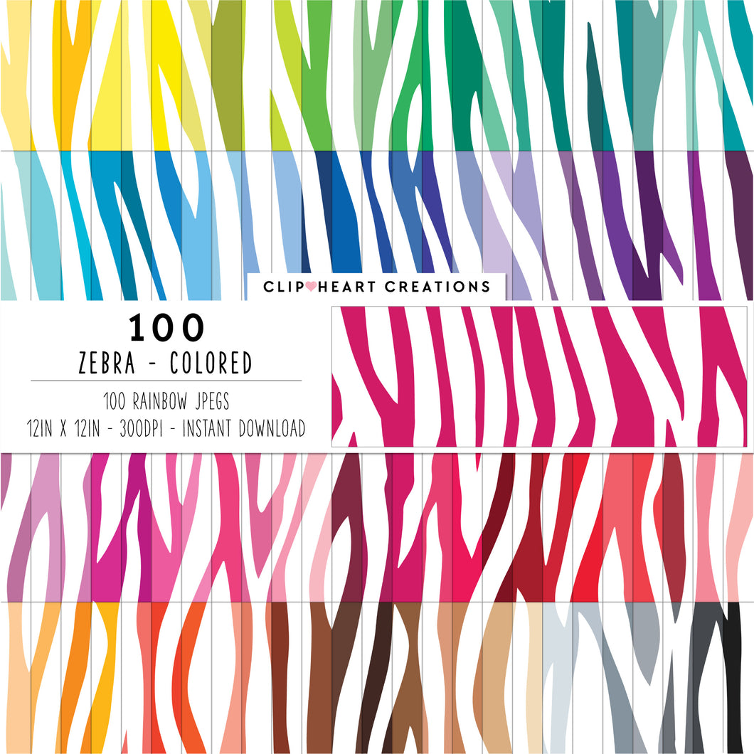 100 Zebra Print Pattern Digital Papers (Color)