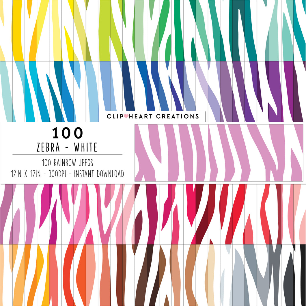 100 Zebra Print Pattern Digital Papers (White)